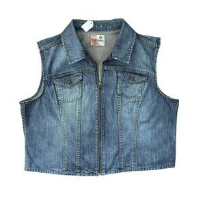 Ruff Hewn Retro Sleeveless Zip Front Denim Vest - Medium Wash 100% Cotton - XL